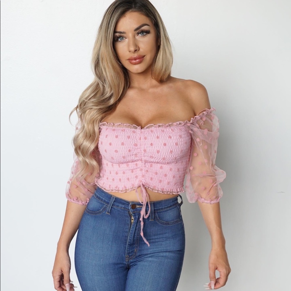 NEW Pink Mesh Sleeve Crop Top